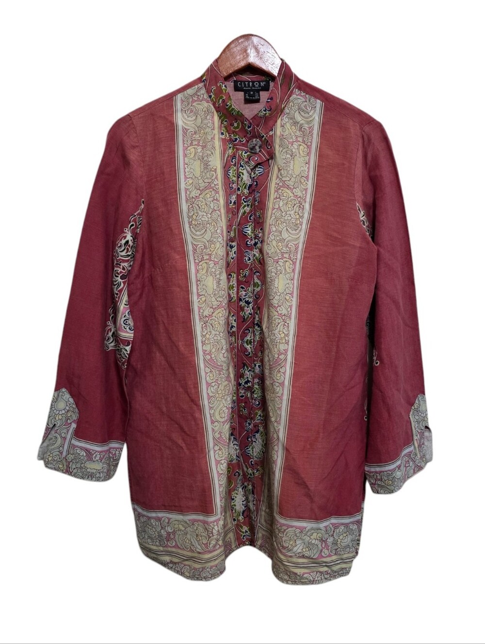 Citron Santa Monica Tibetan Print Silk Blend Jacket Size Medium